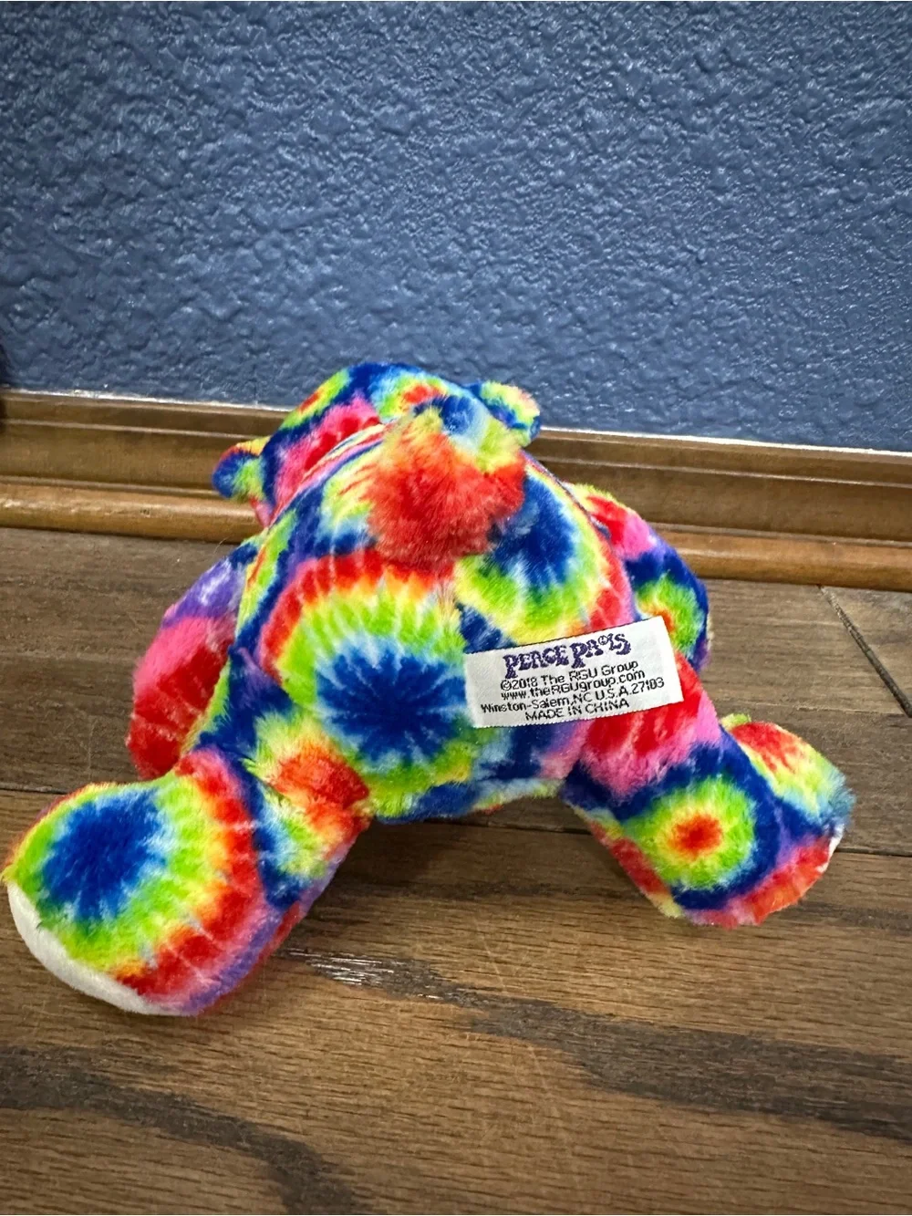 PEACE PALS Rainbow Tie Dye Bear Stuffed Animal Plush Plastic Glitter Nose